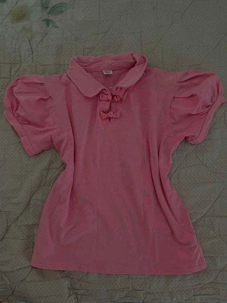Cute Pink Puff Sleeve Top