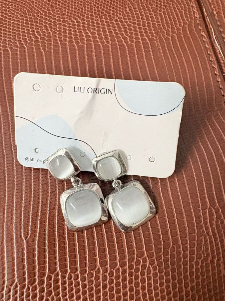 Elegant Square Gemstone Drop Earrings