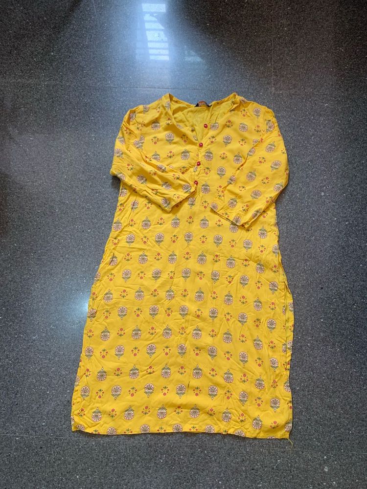 Yellow Printed Kurta