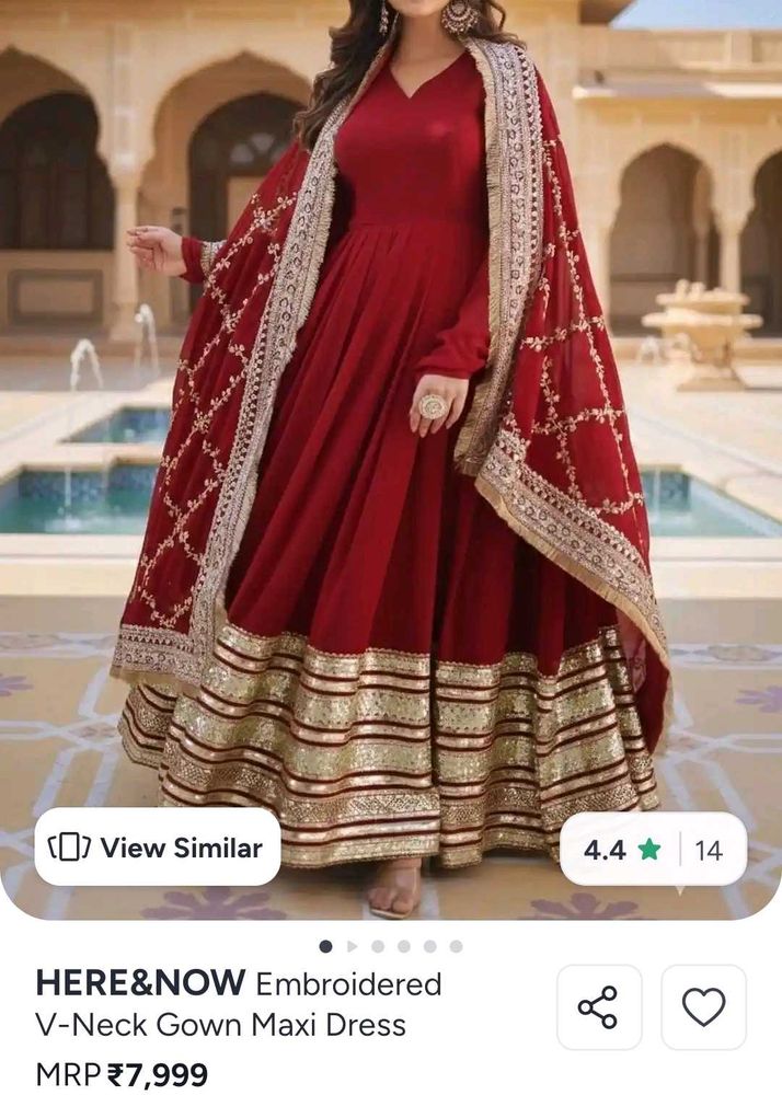 Embroidered Maroon Maxi Dress with Dupatta