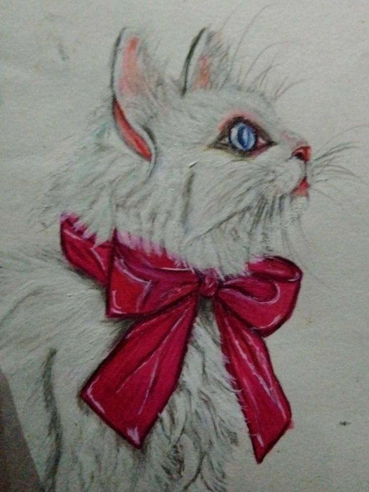 Cat Painting with Bow