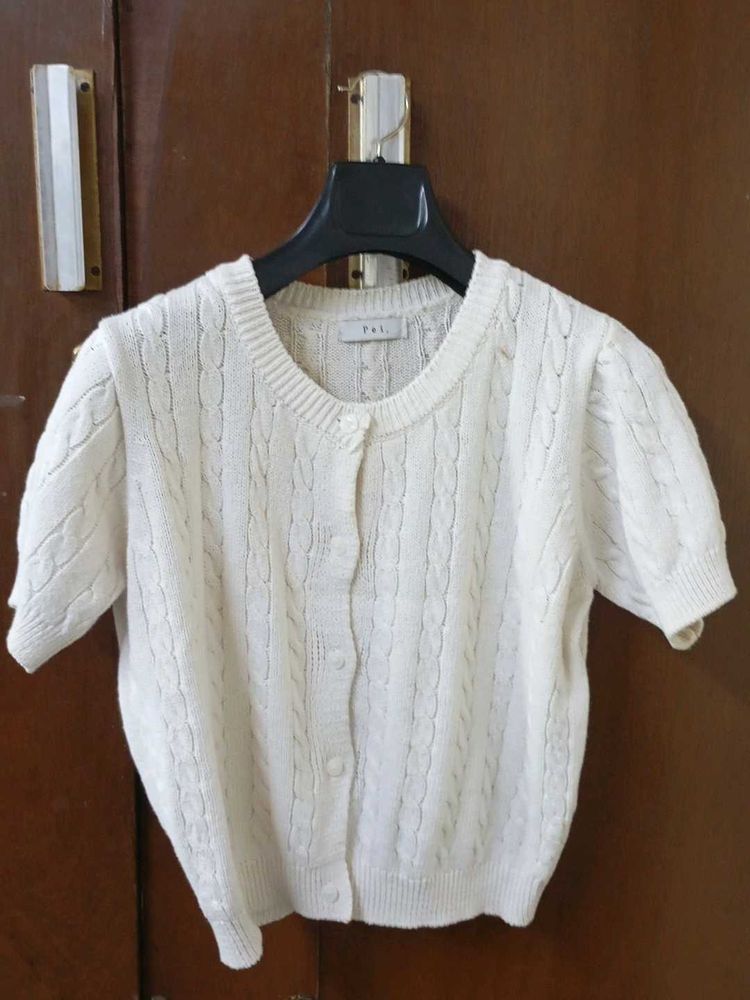 Cream Cable Knit Short Sleeve Cardigan