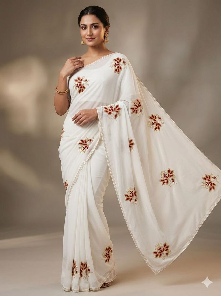 Elegant Embroidered pure Saree