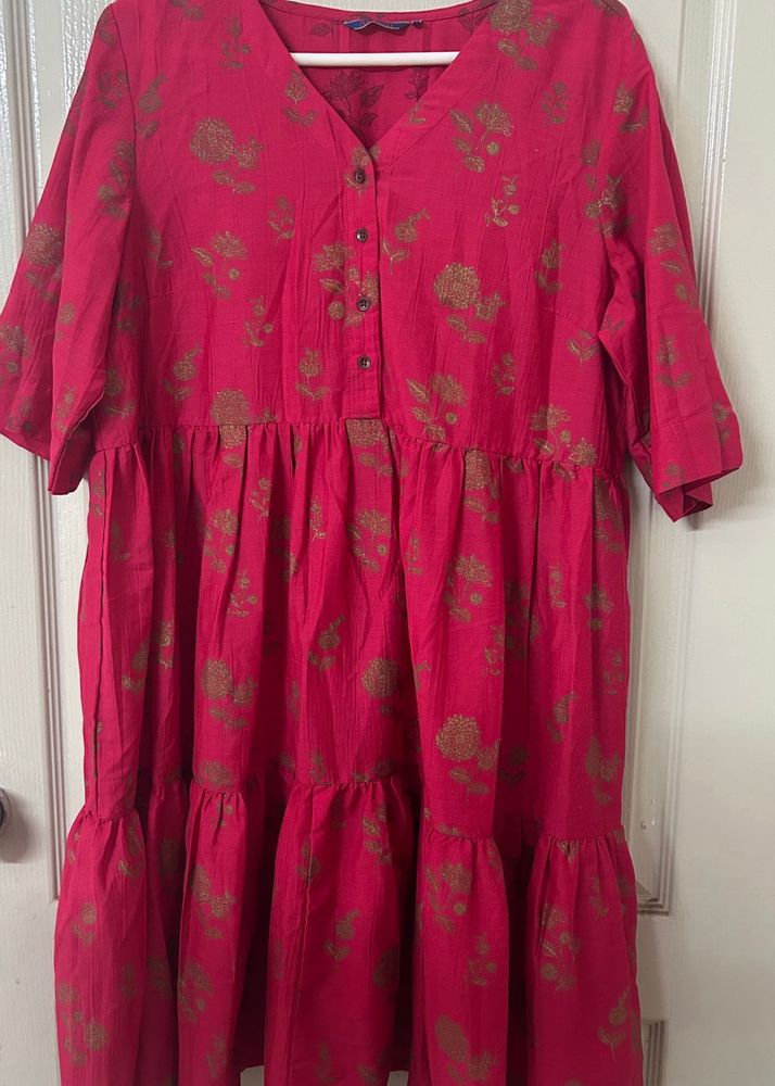 Pink Floral Tiered Kurta Dress