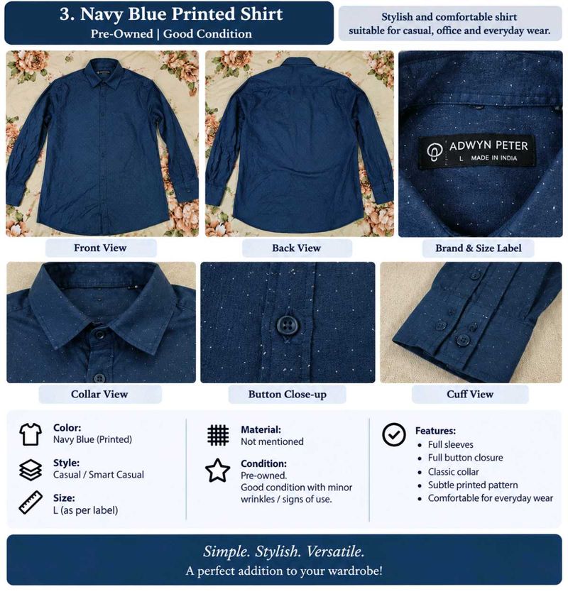 Navy Blue Printed Full Sleeve Shirt