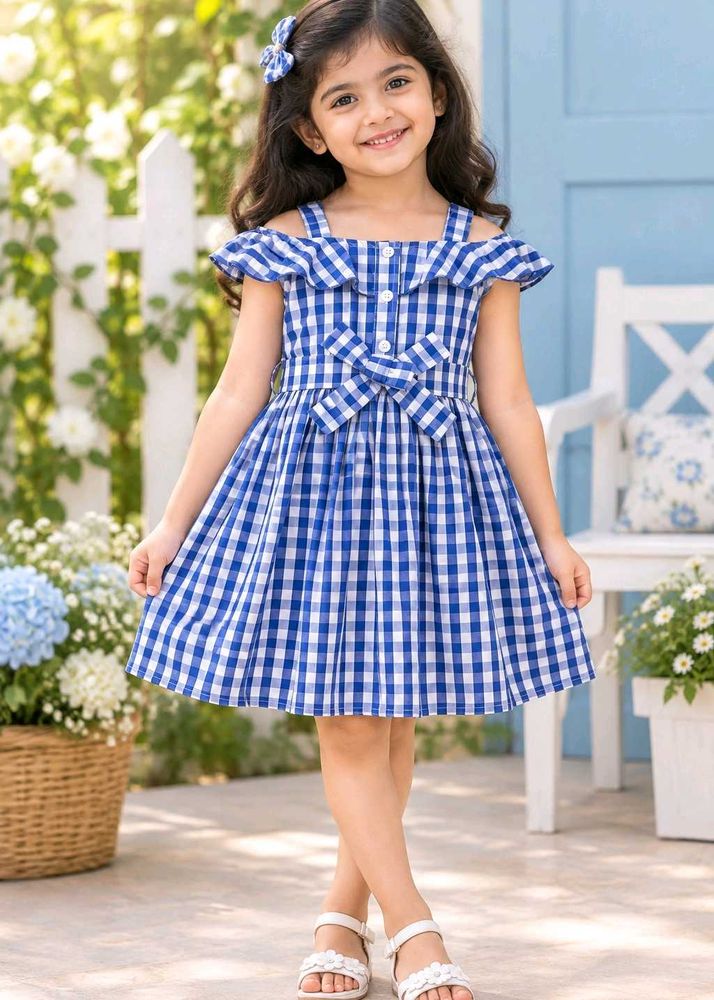 Blue Gingham Cold Shoulder Dress