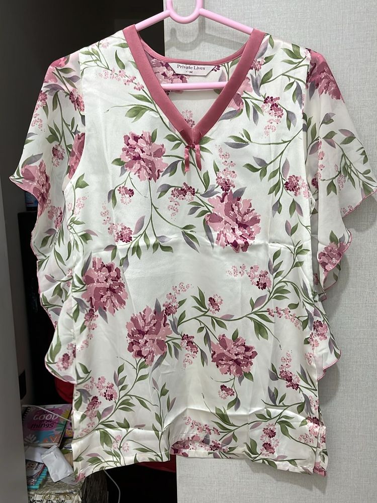 Floral Print Top ,top Part Of Night Wear