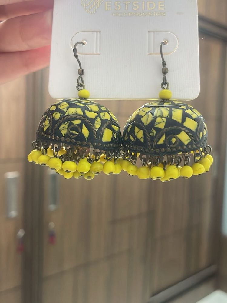 Yellow Detail Jhumkas