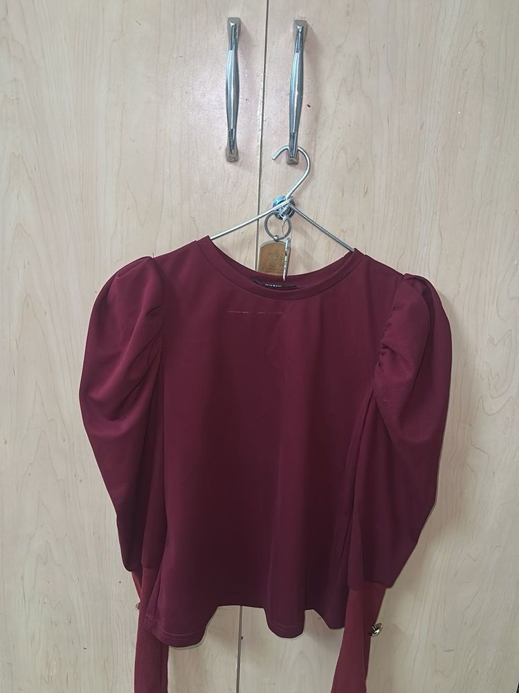 Maroon Puff Sleeve Top