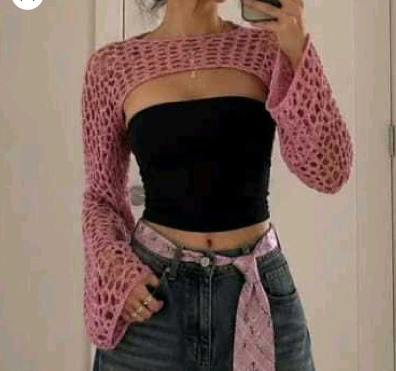 Pink Crochet Shrug