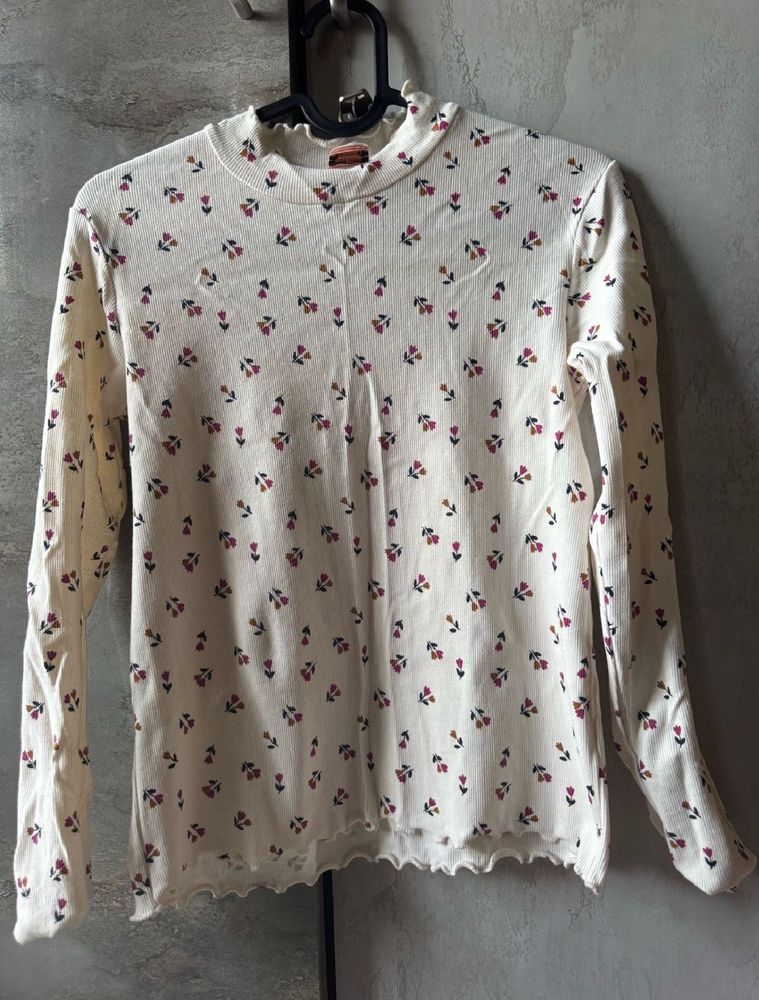 Cream Floral Long Sleeve Top