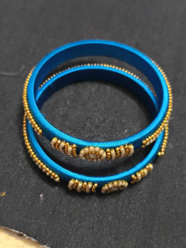 Blue Silk Thread Bangles - Set of 2