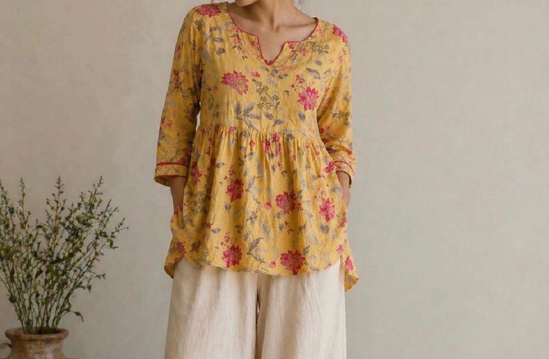 Yellow Floral Print Kurta