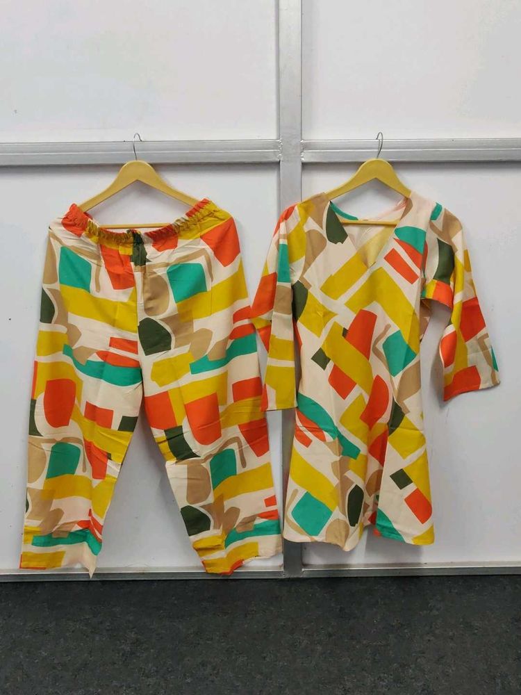 Colorful Abstract Print Kurta Set