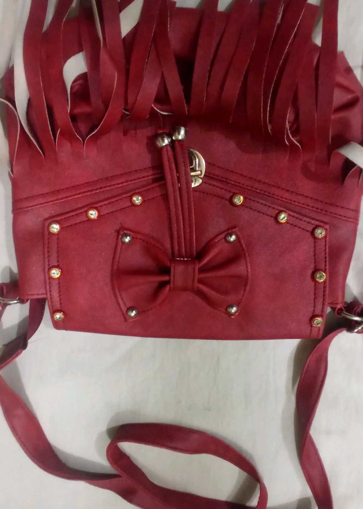 Chic Red Fringed Bow sling bag