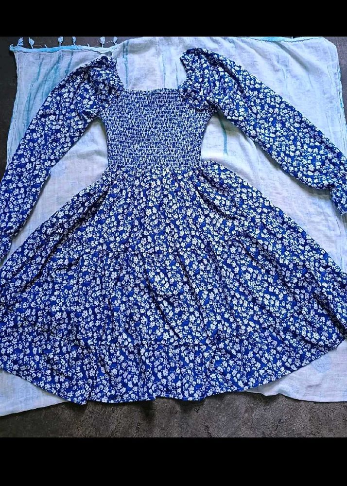 Floral Blue Smocked Dress
