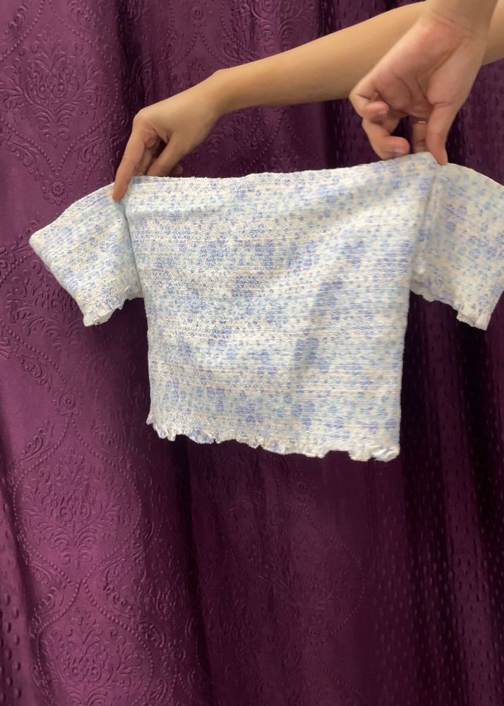Smocked Off-Shoulder Floral Crop Top