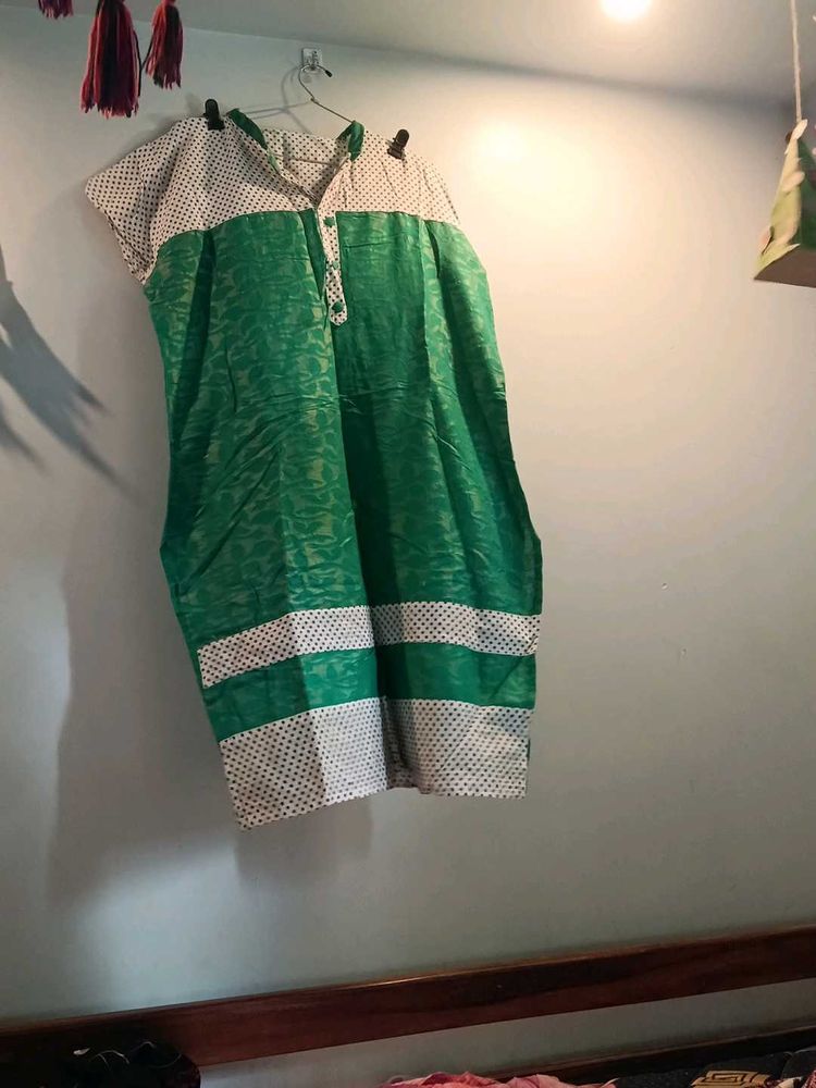 Vibrant Green &amp; White Polka Dot Dress