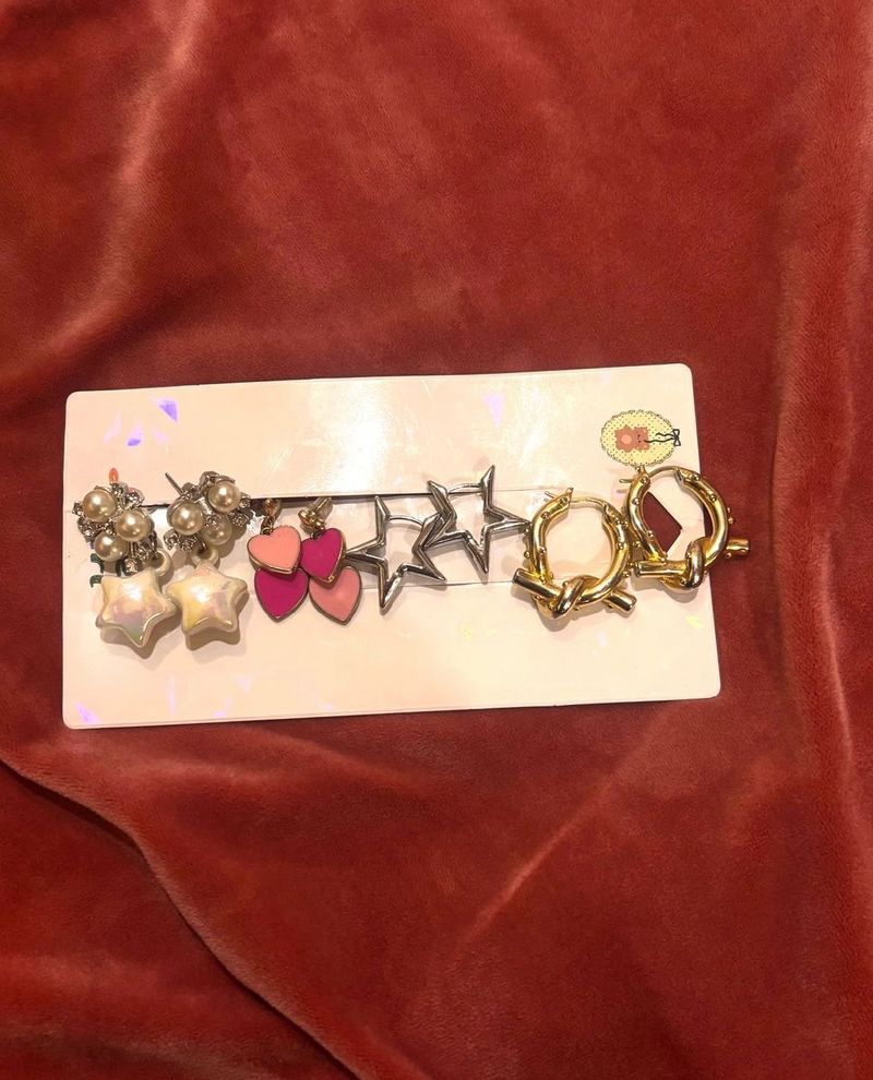 y2k stare heart hoops earrings set