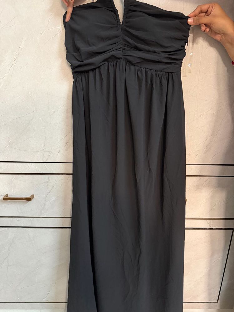 Black solid women dress maxi