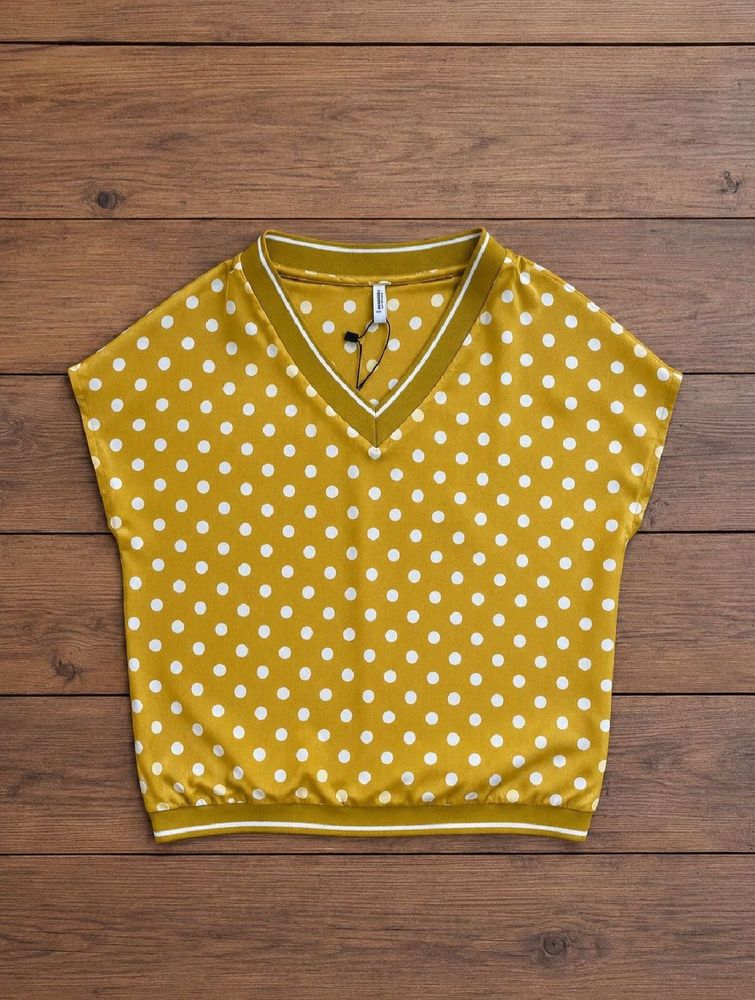 Yellow Polka Dot V-Neck Top