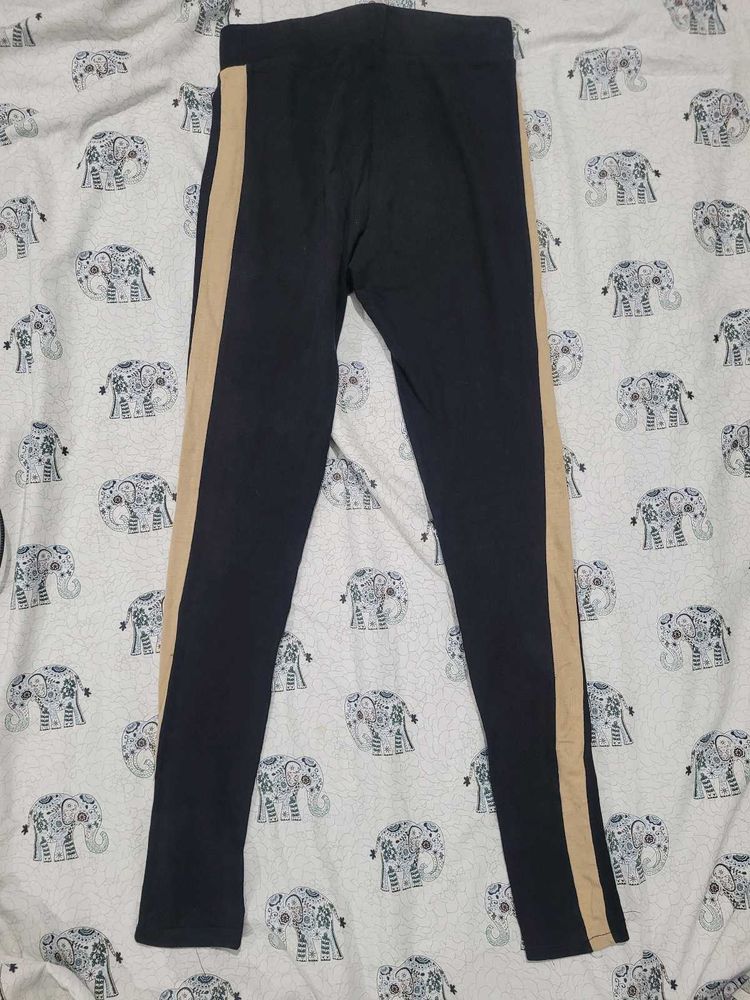 H&amp;M Black Leggings with Tan Side Stripe