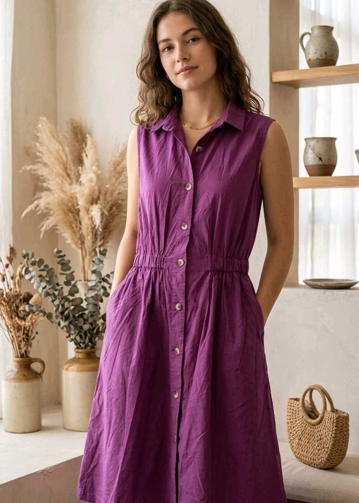 Sleeveless Purple Button-Up Dress