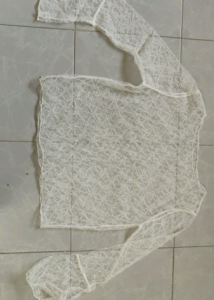 White Flower Pattern Mesh Top 😍