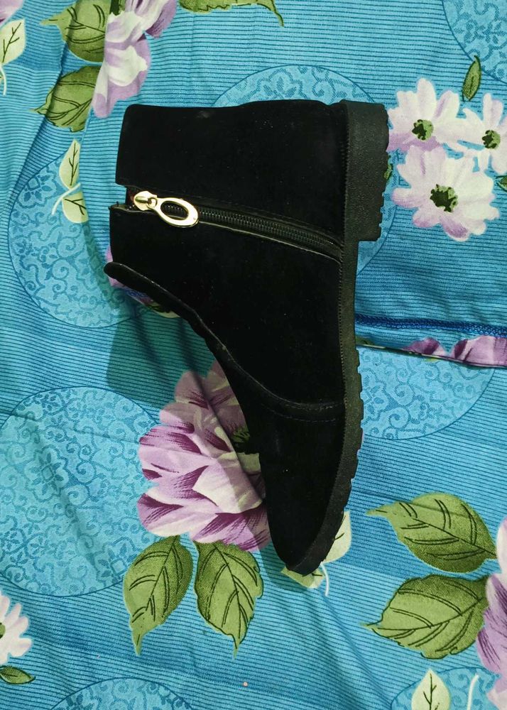 Black Suede Ankle Boots with Zip