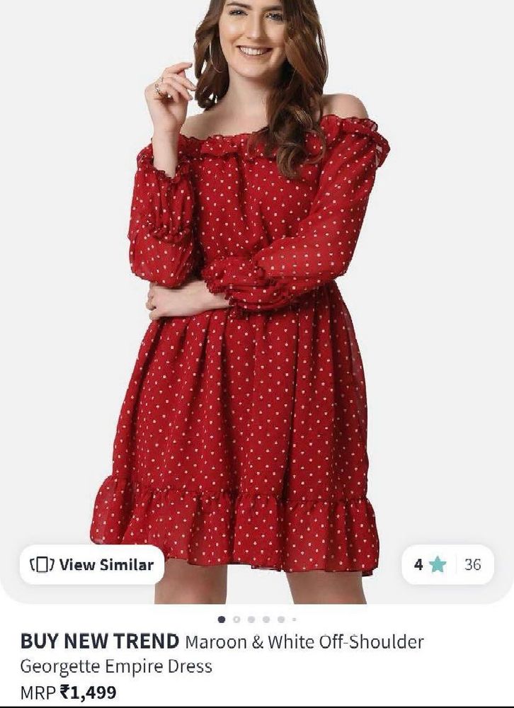 Maroon &amp; White Off-Shoulder Dress
