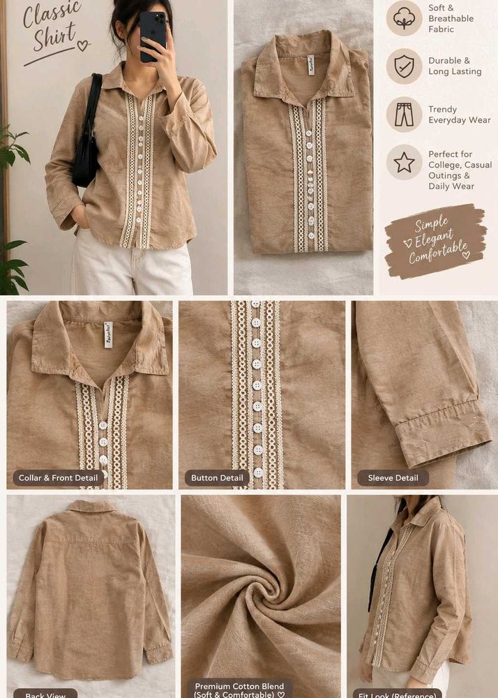 Classic Button-Down Shirt with Lace Detail
