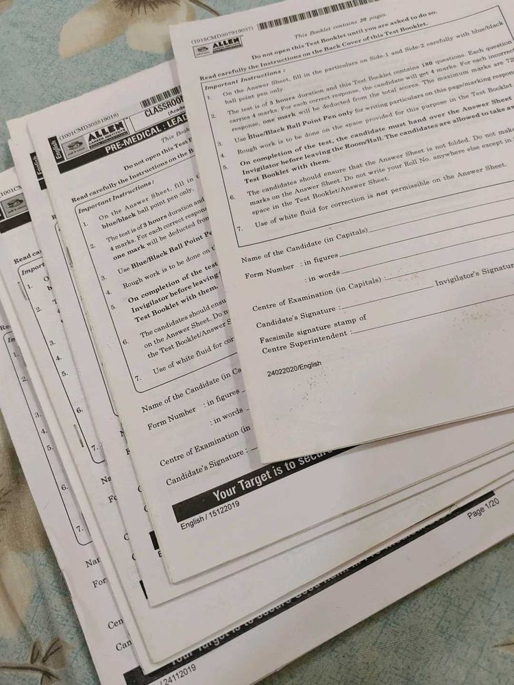 Allen Pre-Medical Lead Question Papers
