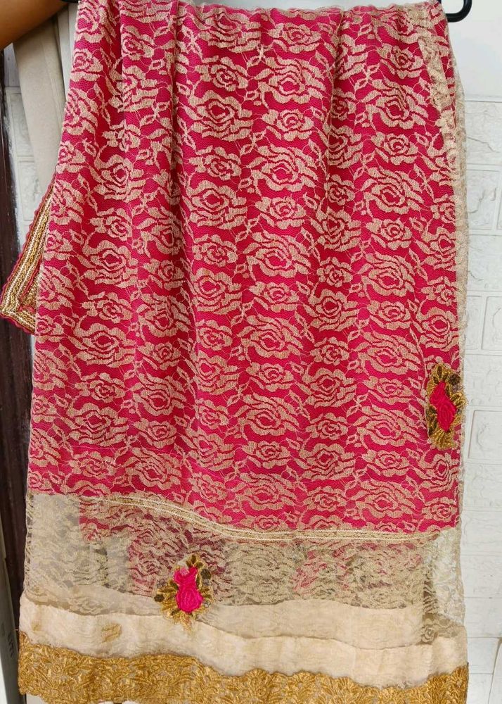 💓Pink &amp; Gold Lace Saree