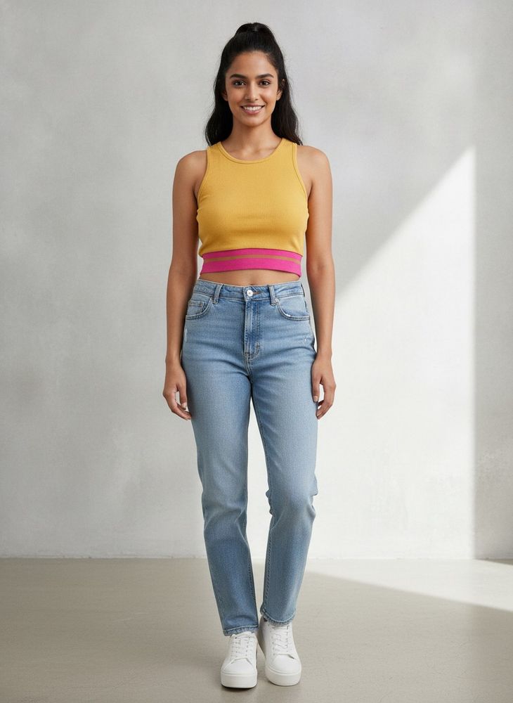 Yellow Ribbed Crop Top