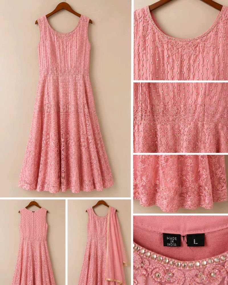 Pink Lace Ethnic Gown with Dupatta