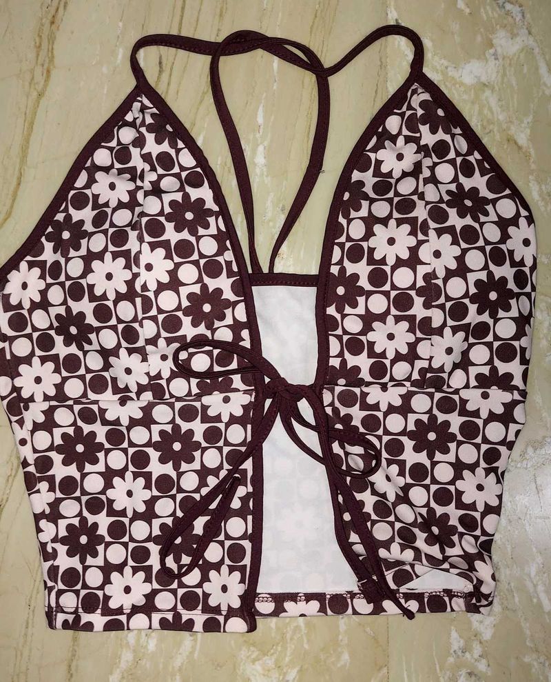 Y2k BNWT Floral Halter Padded Crop Top