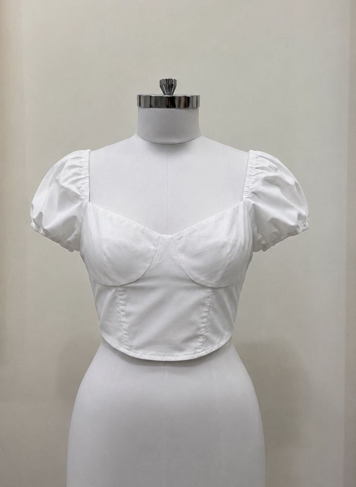 Chic White Puff Sleeve Corset Top