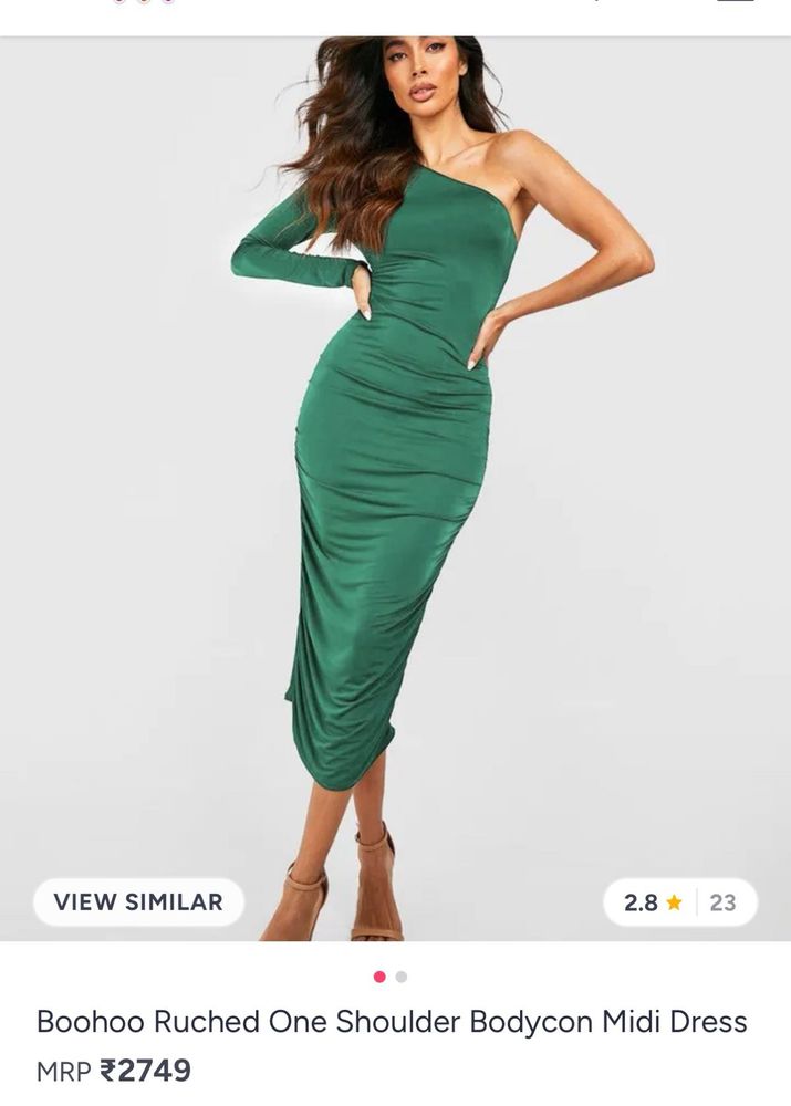 Green Ruched One Shoulder Midi Dress