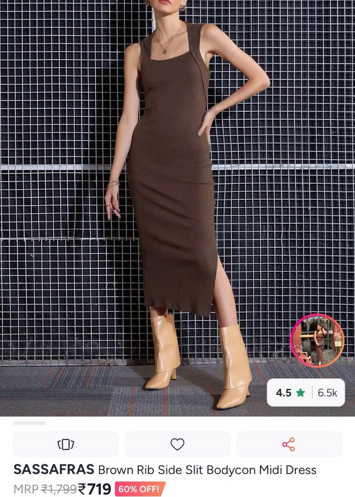 Brown Ribbed Bodycon Midi Dress