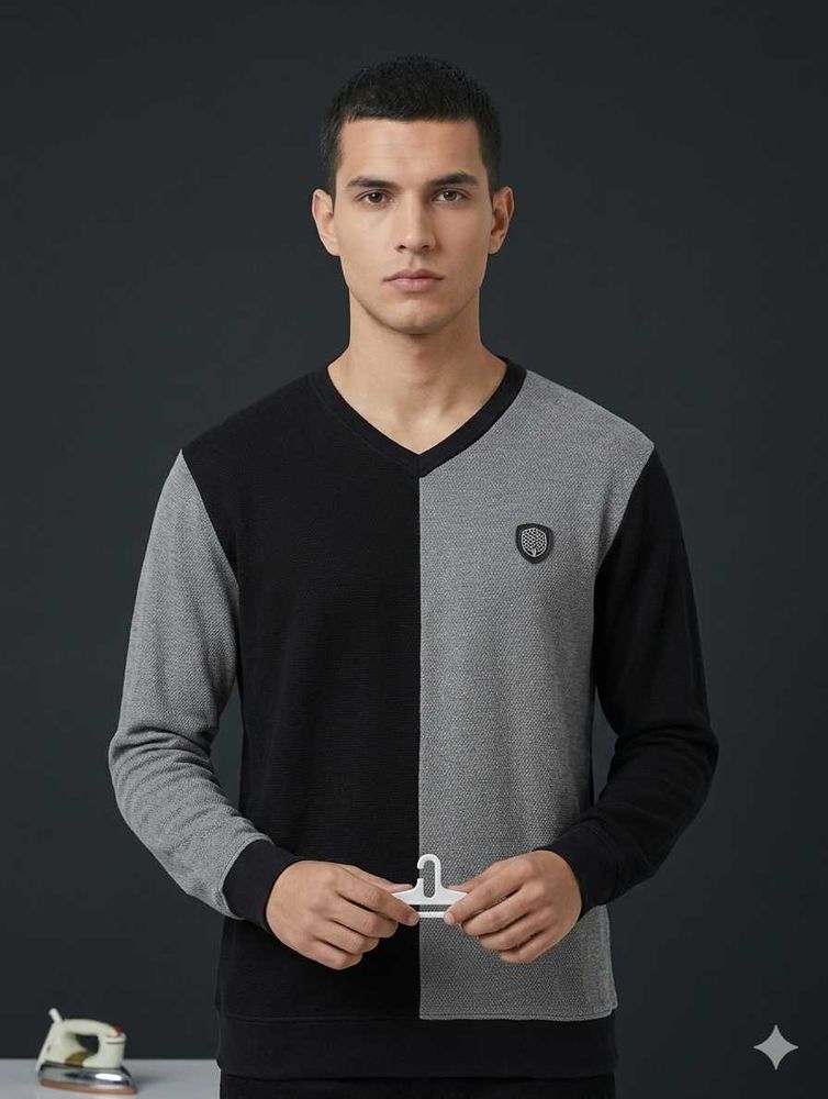 Stylish Color Block V-Neck Sweater