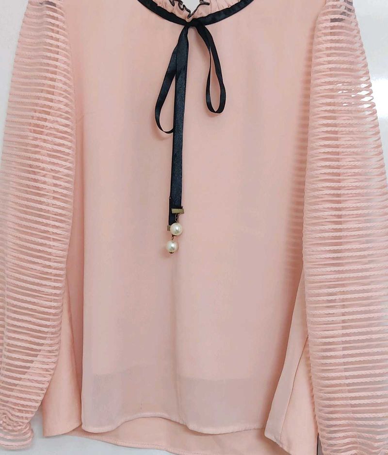 Korean style Chic Pink top with Pearl Detail