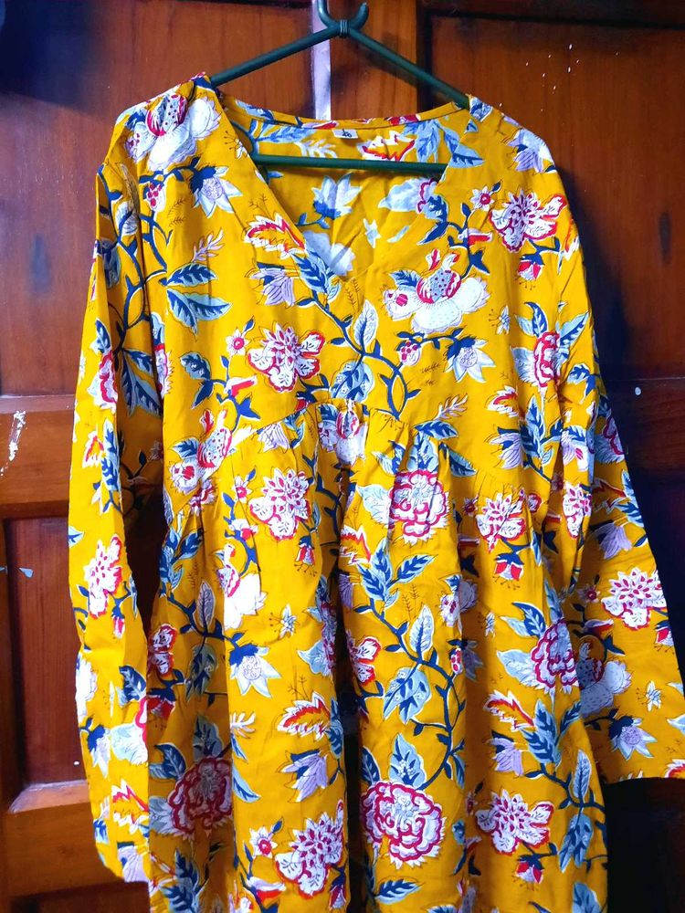 Vibrant Yellow Floral Print Kurta