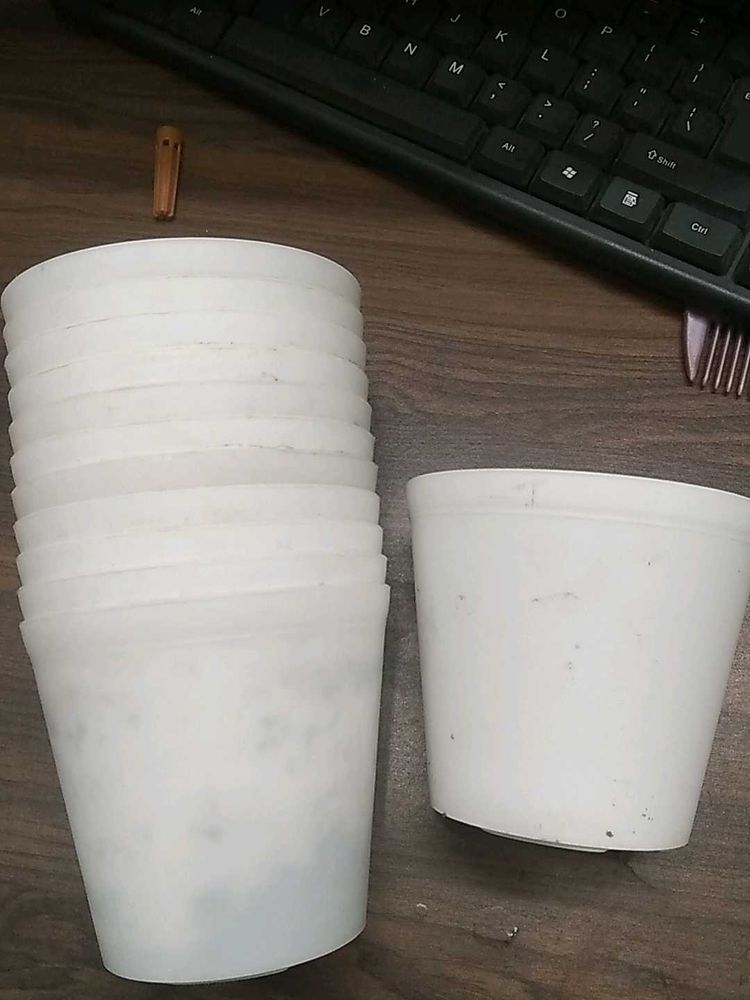 12 White Plastic Plant Pots