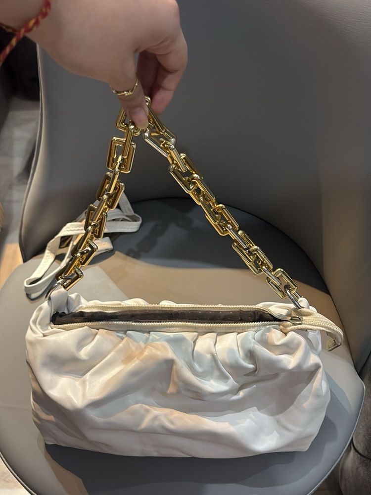 Chic Ruched Clutch with Gold Chain
