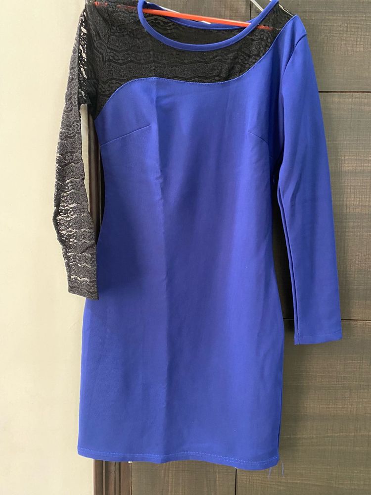 black and blue contrast dress
