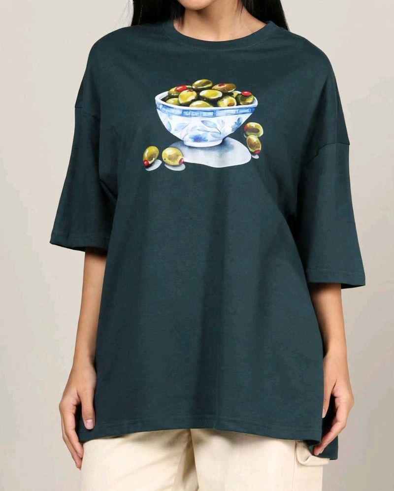 Oversized Olive Print T-Shirt