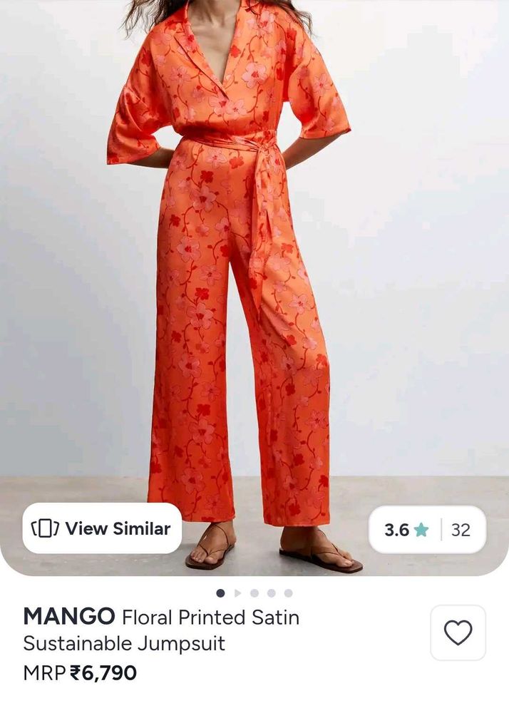(Mango)Floral Printed Satin Jumpsuit