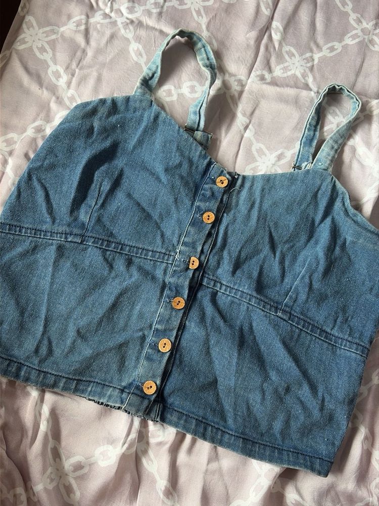 Denim Button-Up Crop Top
