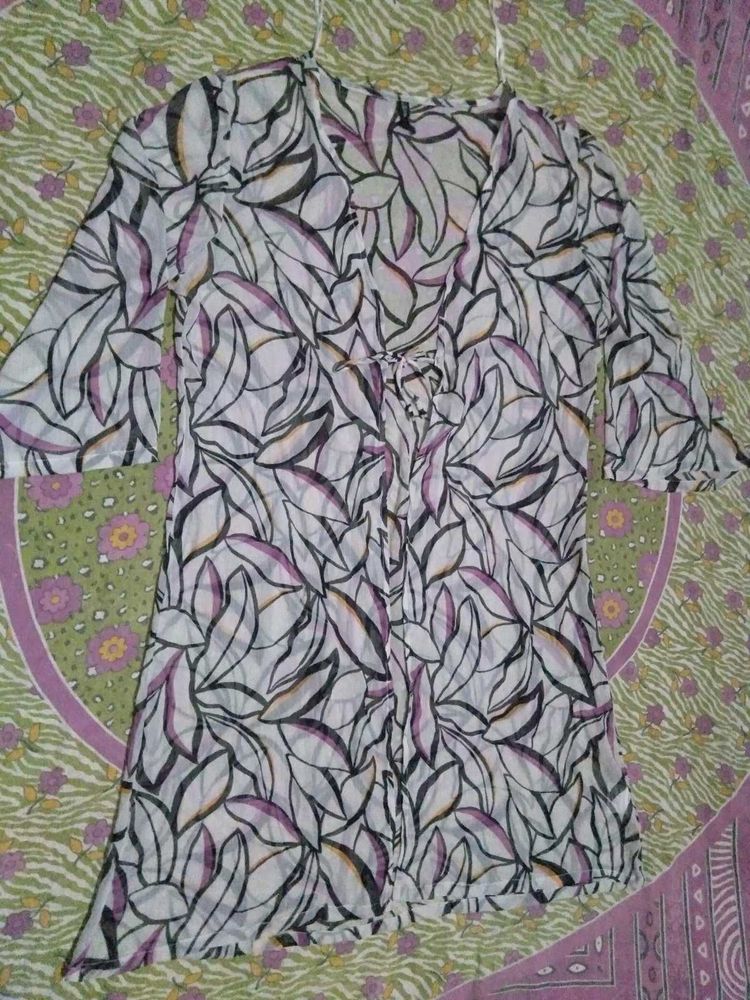 Sheer Leaf Print Kimono Top