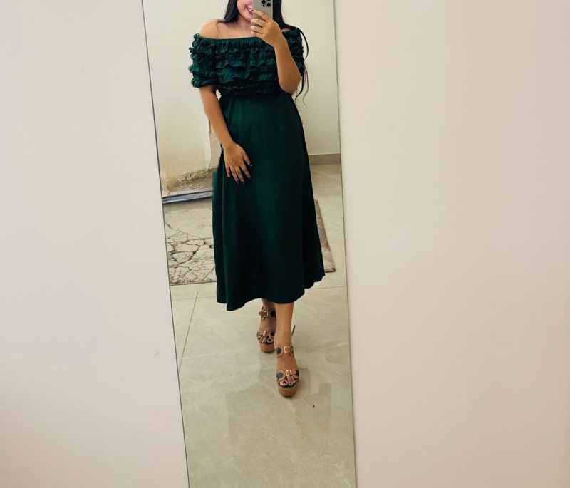 Flowy  Ruffled Emerald Green Dress